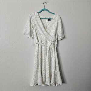 Elegant White Polka Dot DKNY Wrap Dress Sz 12